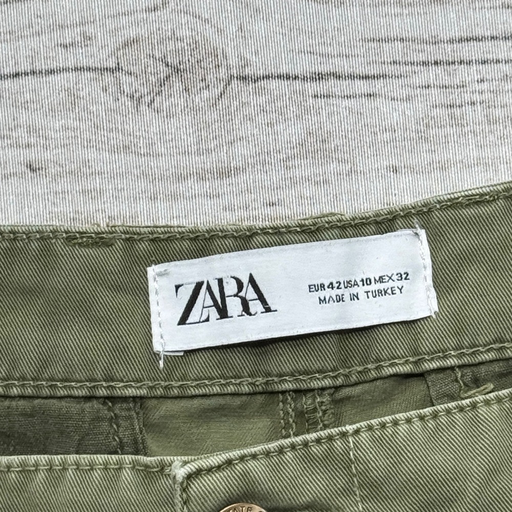 Zara Cargo Pants Women's 10 Olive Green Cotton Tapered Utility Hunting Joggers - Picture 7 of 8
